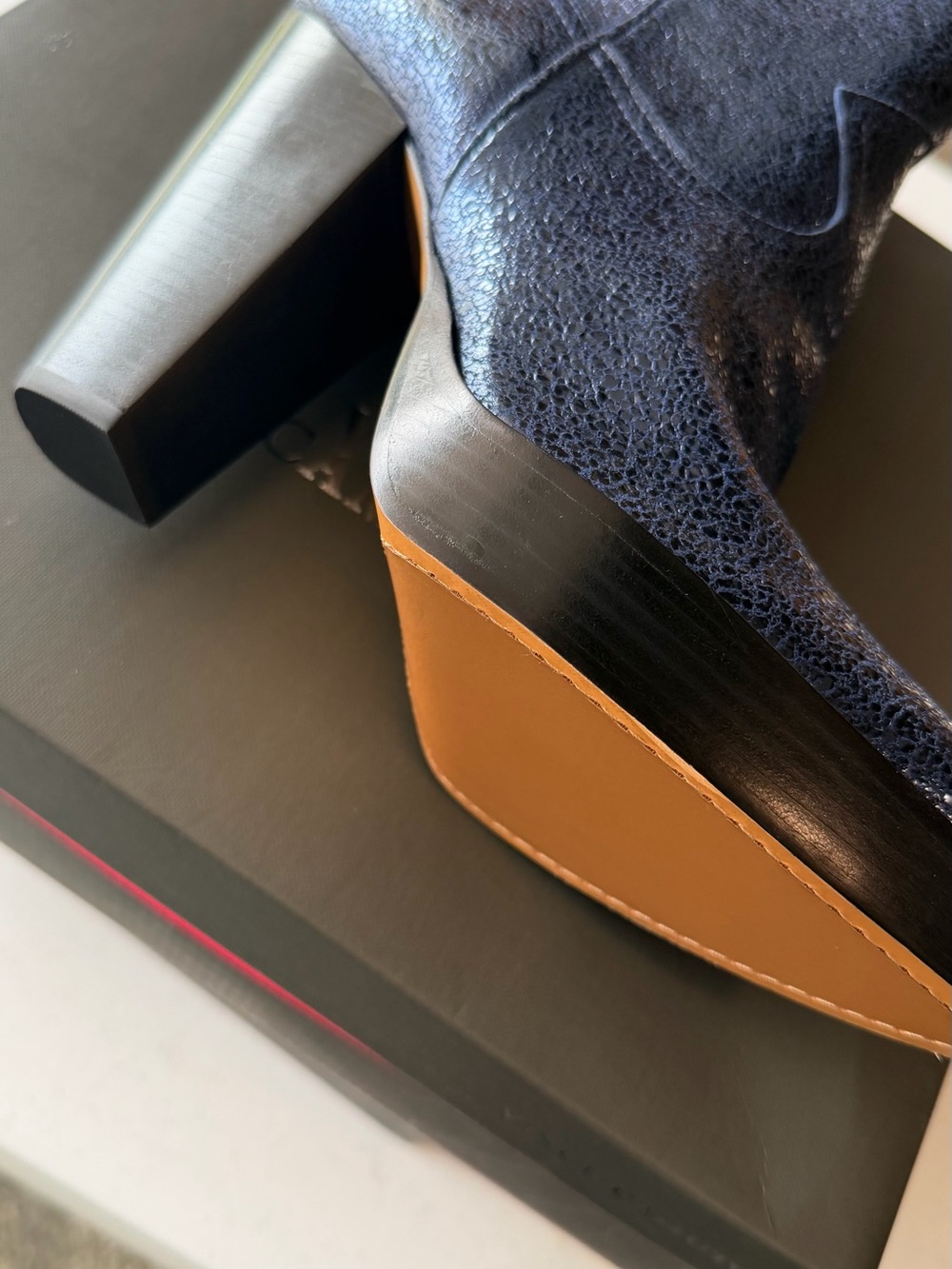 Vince Camuto Metallic Navy Pointed-Toe Heeled Ankle Boot - Picture 2 of 4